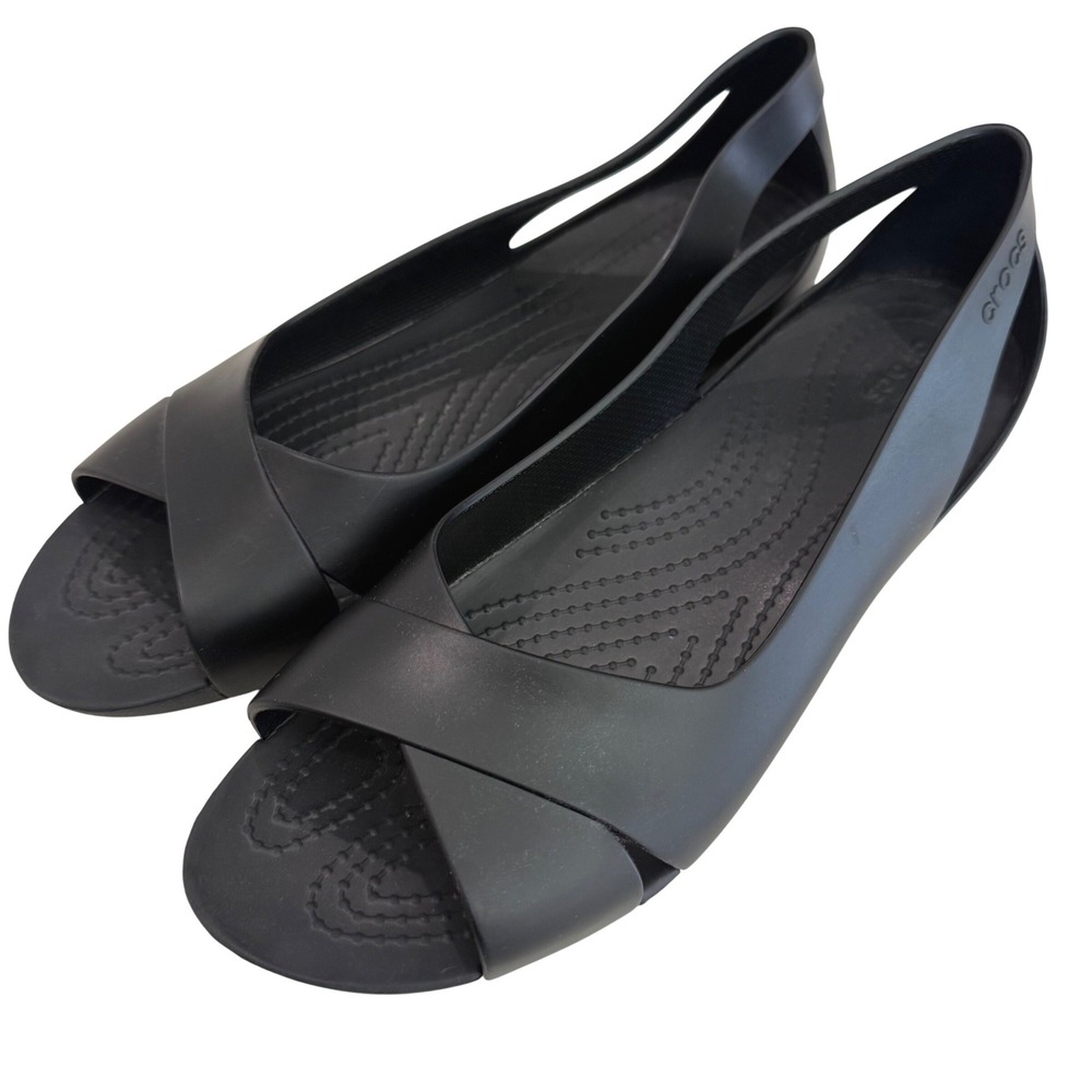 Crocs Serena Cross-Band Ballet Flats Sandals Black Women's Sz 10 Open Toe Shoes